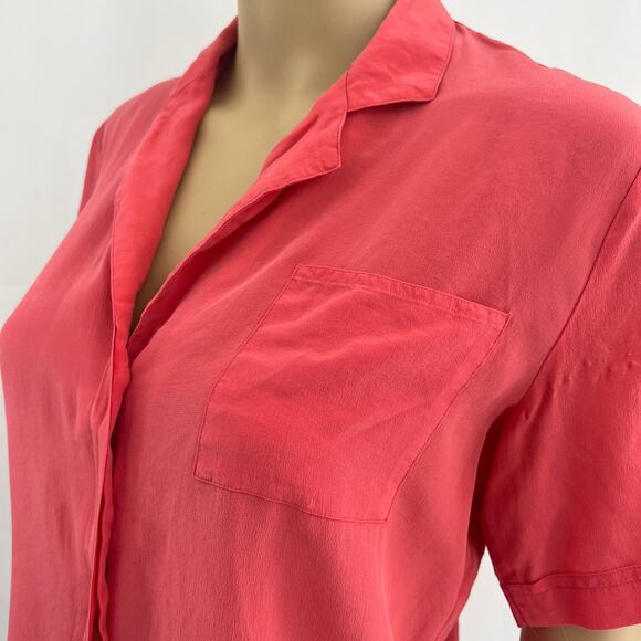 VINTAGE CLIO Los Angeles US 8 80’s 100% SILK Pink Orange Button Up Top Blouse - Picture 2 of 8